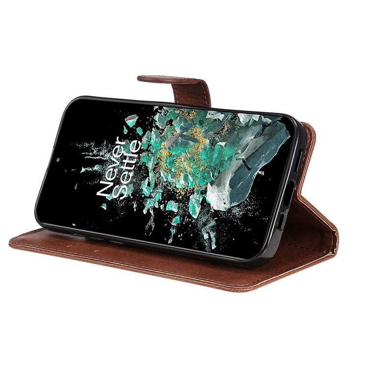 KT Leather Series-2 for OnePlus Ace Pro 5G / 10T 5G Anti-drop PU Leather Flip Wallet Case Solid Color Magnetic Closure Stand Phone Cover with Strap - Brown