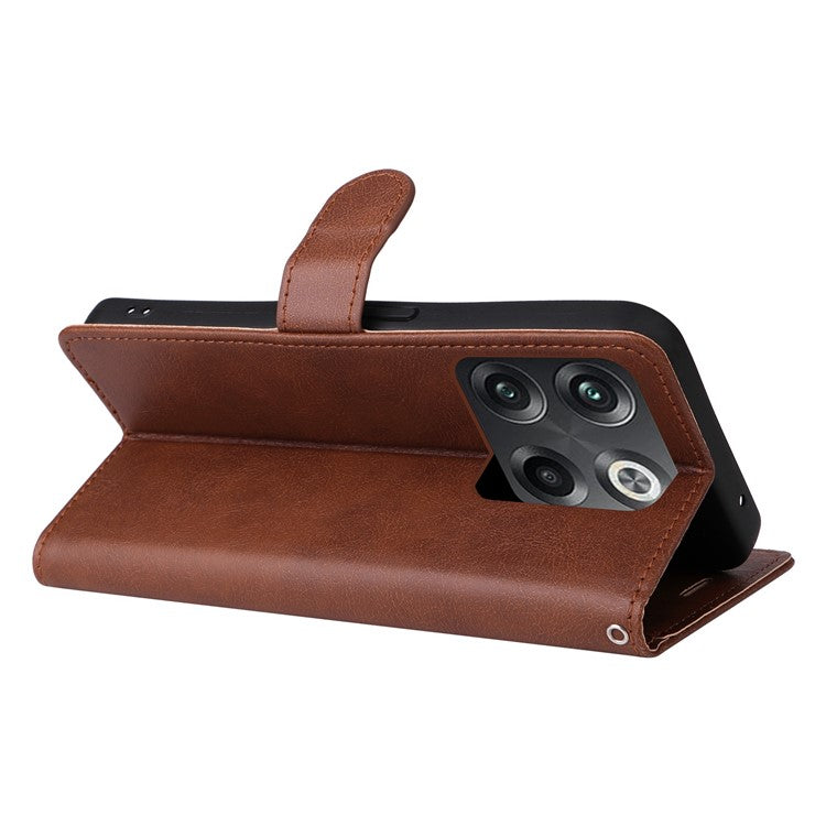 KT Leather Series-2 for OnePlus Ace Pro 5G / 10T 5G Anti-drop PU Leather Flip Wallet Case Solid Color Magnetic Closure Stand Phone Cover with Strap - Brown