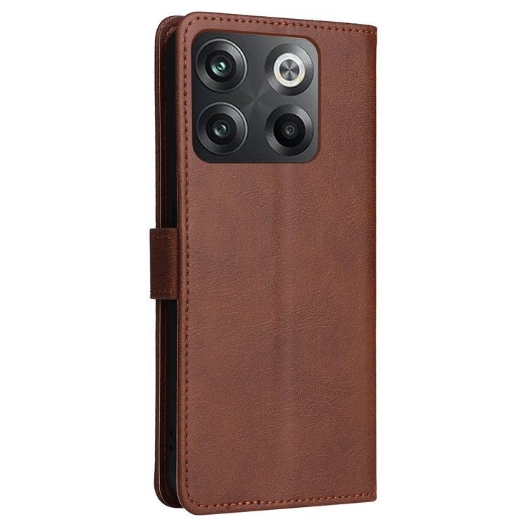 KT Leather Series-2 for OnePlus Ace Pro 5G / 10T 5G Anti-drop PU Leather Flip Wallet Case Solid Color Magnetic Closure Stand Phone Cover with Strap - Brown