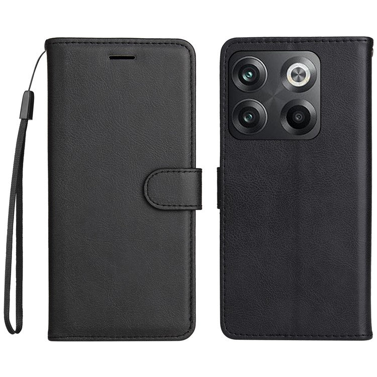 KT Leather Series-2 for OnePlus Ace Pro 5G / 10T 5G Anti-drop PU Leather Flip Wallet Case Solid Color Magnetic Closure Stand Phone Cover with Strap - Black