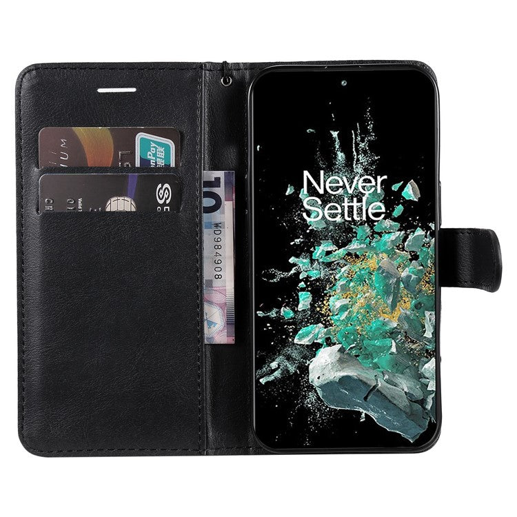 KT Leather Series-2 for OnePlus Ace Pro 5G / 10T 5G Anti-drop PU Leather Flip Wallet Case Solid Color Magnetic Closure Stand Phone Cover with Strap - Black