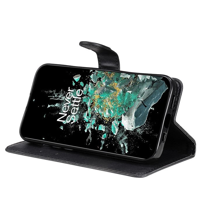 KT Leather Series-2 for OnePlus Ace Pro 5G / 10T 5G Anti-drop PU Leather Flip Wallet Case Solid Color Magnetic Closure Stand Phone Cover with Strap - Black