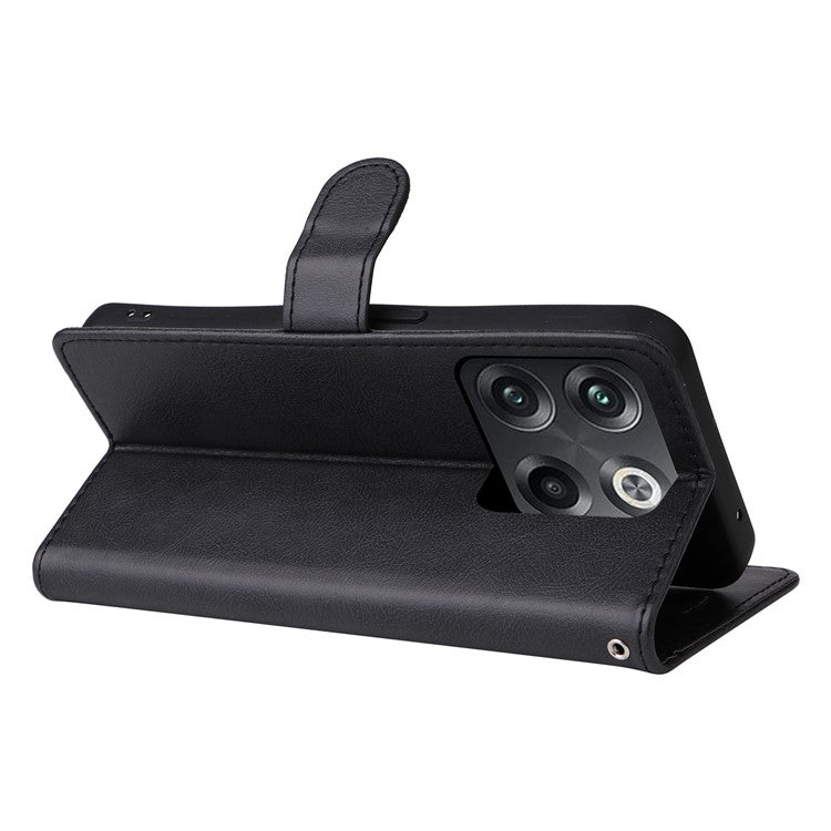 KT Leather Series-2 for OnePlus Ace Pro 5G / 10T 5G Anti-drop PU Leather Flip Wallet Case Solid Color Magnetic Closure Stand Phone Cover with Strap - Black