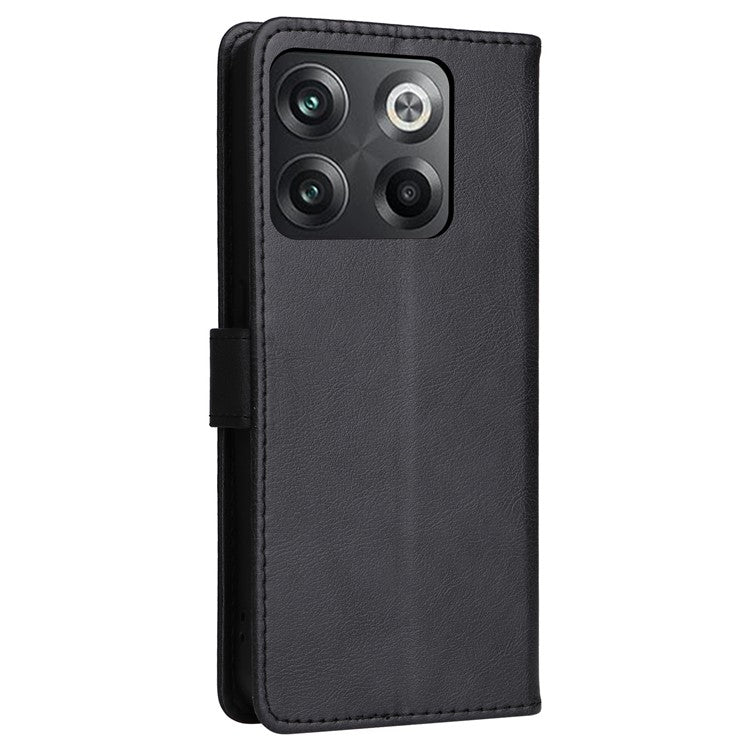 KT Leather Series-2 for OnePlus Ace Pro 5G / 10T 5G Anti-drop PU Leather Flip Wallet Case Solid Color Magnetic Closure Stand Phone Cover with Strap - Black