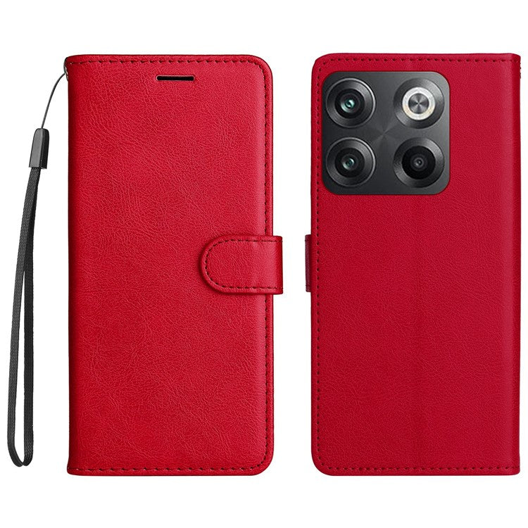KT Leather Series-2 for OnePlus Ace Pro 5G / 10T 5G Anti-drop PU Leather Flip Wallet Case Solid Color Magnetic Closure Stand Phone Cover with Strap - Red