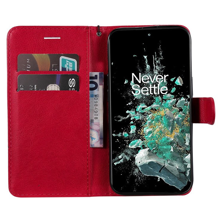 KT Leather Series-2 for OnePlus Ace Pro 5G / 10T 5G Anti-drop PU Leather Flip Wallet Case Solid Color Magnetic Closure Stand Phone Cover with Strap - Red