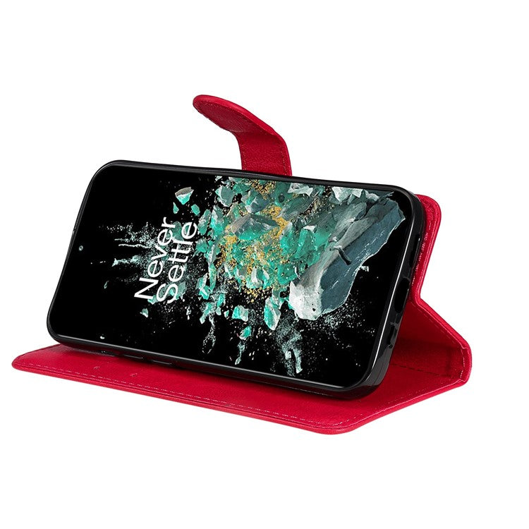 KT Leather Series-2 for OnePlus Ace Pro 5G / 10T 5G Anti-drop PU Leather Flip Wallet Case Solid Color Magnetic Closure Stand Phone Cover with Strap - Red