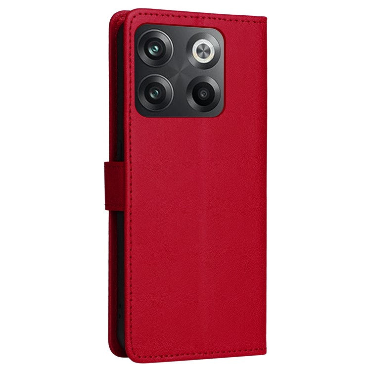 KT Leather Series-2 for OnePlus Ace Pro 5G / 10T 5G Anti-drop PU Leather Flip Wallet Case Solid Color Magnetic Closure Stand Phone Cover with Strap - Red