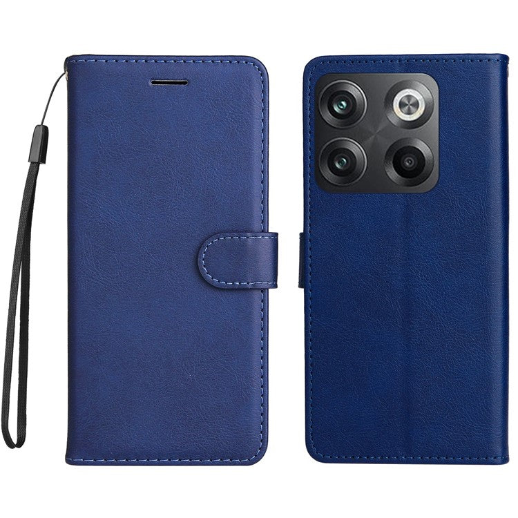 KT Leather Series-2 for OnePlus Ace Pro 5G / 10T 5G Anti-drop PU Leather Flip Wallet Case Solid Color Magnetic Closure Stand Phone Cover with Strap - Blue