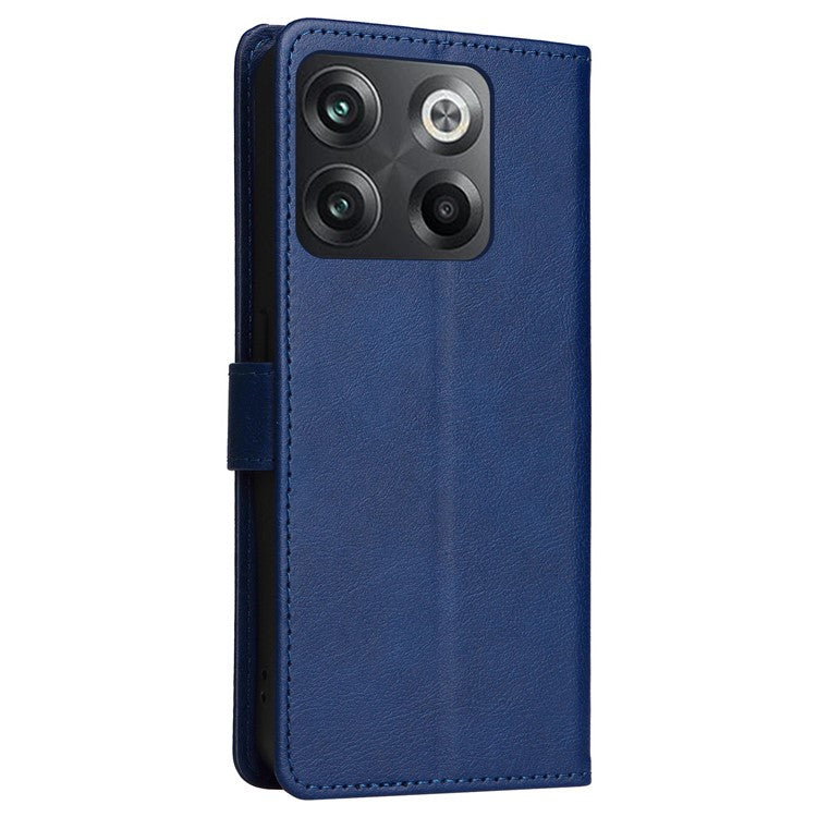 KT Leather Series-2 for OnePlus Ace Pro 5G / 10T 5G Anti-drop PU Leather Flip Wallet Case Solid Color Magnetic Closure Stand Phone Cover with Strap - Blue