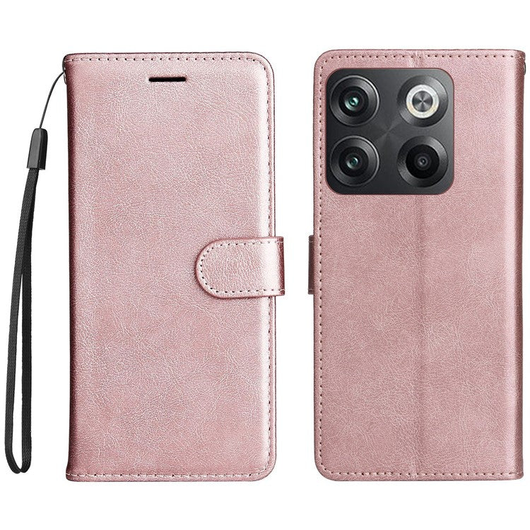 KT Leather Series-2 for OnePlus Ace Pro 5G / 10T 5G Anti-drop PU Leather Flip Wallet Case Solid Color Magnetic Closure Stand Phone Cover with Strap - Rose Gold