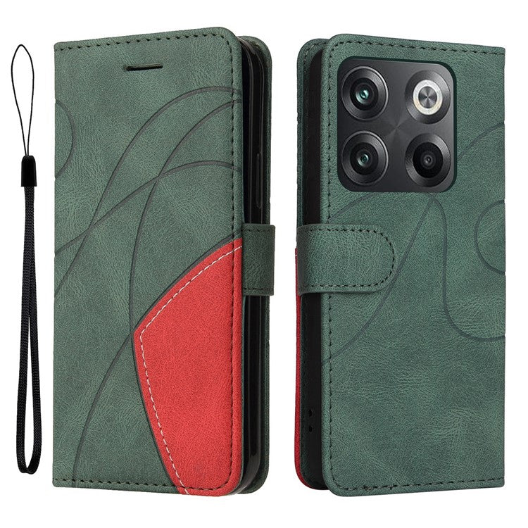 KT Leather Series-1 Anti-fall Phone Cover For OnePlus Ace Pro 5G / 10T 5G Dual-color Splicing PU Leather Phone Wallet Case Stand with Strap - Green
