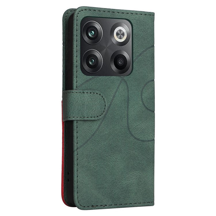 KT Leather Series-1 Anti-fall Phone Cover For OnePlus Ace Pro 5G / 10T 5G Dual-color Splicing PU Leather Phone Wallet Case Stand with Strap - Green