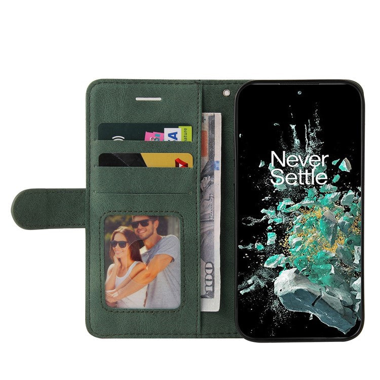 KT Leather Series-1 Anti-fall Phone Cover For OnePlus Ace Pro 5G / 10T 5G Dual-color Splicing PU Leather Phone Wallet Case Stand with Strap - Green