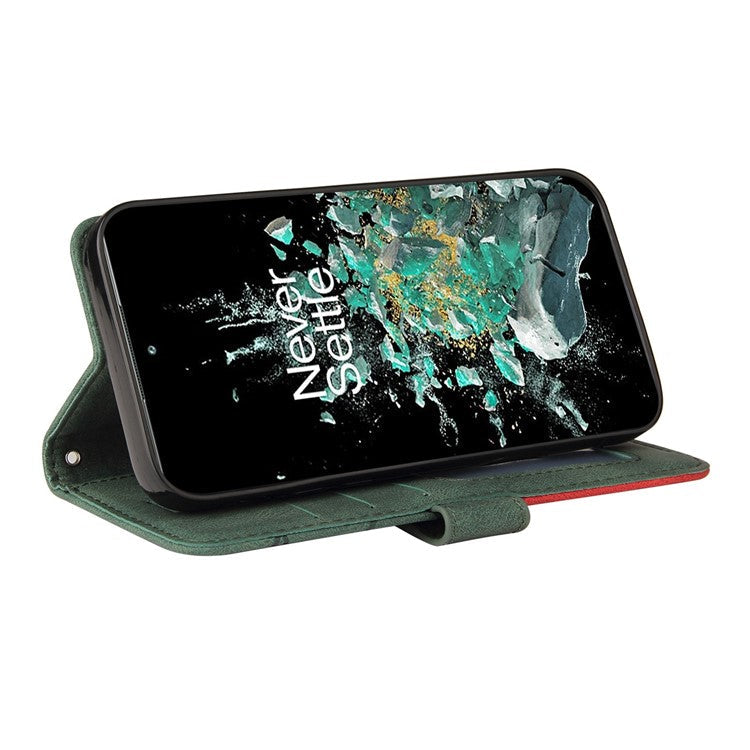 KT Leather Series-1 Anti-fall Phone Cover For OnePlus Ace Pro 5G / 10T 5G Dual-color Splicing PU Leather Phone Wallet Case Stand with Strap - Green
