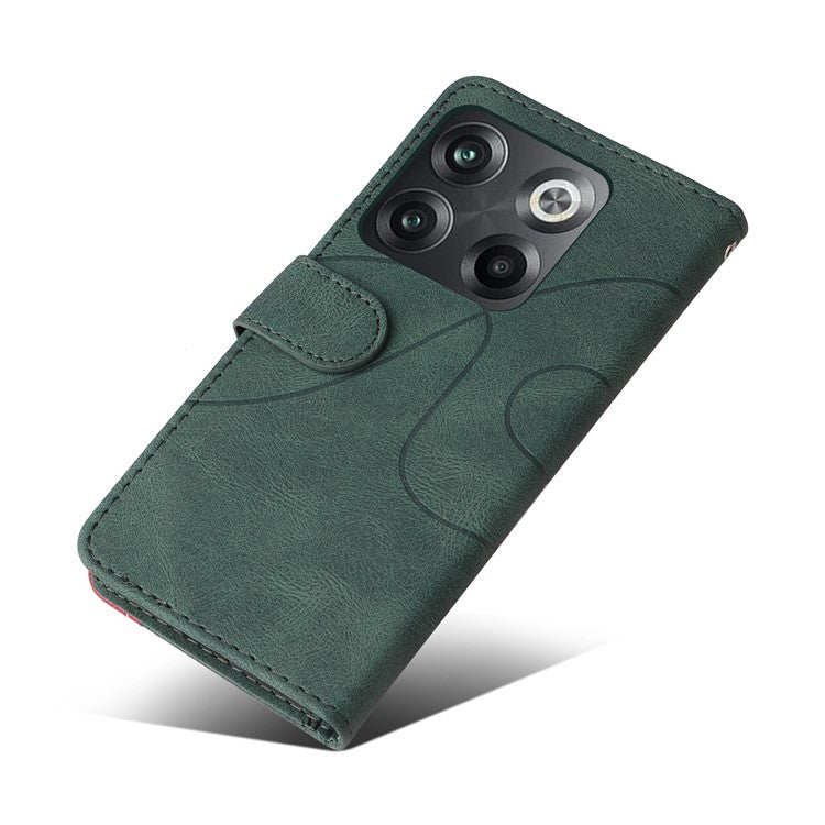 KT Leather Series-1 Anti-fall Phone Cover For OnePlus Ace Pro 5G / 10T 5G Dual-color Splicing PU Leather Phone Wallet Case Stand with Strap - Green