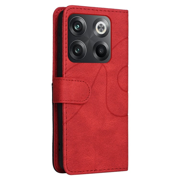 KT Leather Series-1 Anti-fall Phone Cover For OnePlus Ace Pro 5G / 10T 5G Dual-color Splicing PU Leather Phone Wallet Case Stand with Strap - Red
