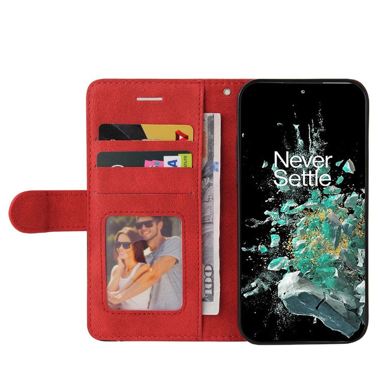 KT Leather Series-1 Anti-fall Phone Cover For OnePlus Ace Pro 5G / 10T 5G Dual-color Splicing PU Leather Phone Wallet Case Stand with Strap - Red