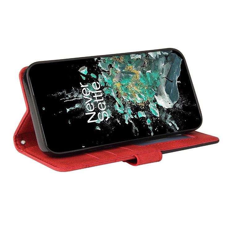 KT Leather Series-1 Anti-fall Phone Cover For OnePlus Ace Pro 5G / 10T 5G Dual-color Splicing PU Leather Phone Wallet Case Stand with Strap - Red