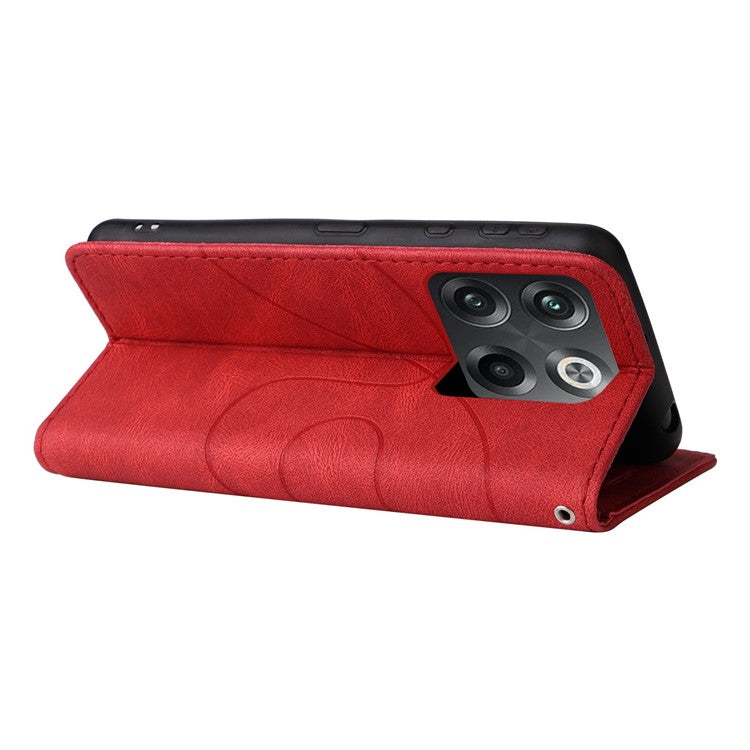 KT Leather Series-1 Anti-fall Phone Cover For OnePlus Ace Pro 5G / 10T 5G Dual-color Splicing PU Leather Phone Wallet Case Stand with Strap - Red