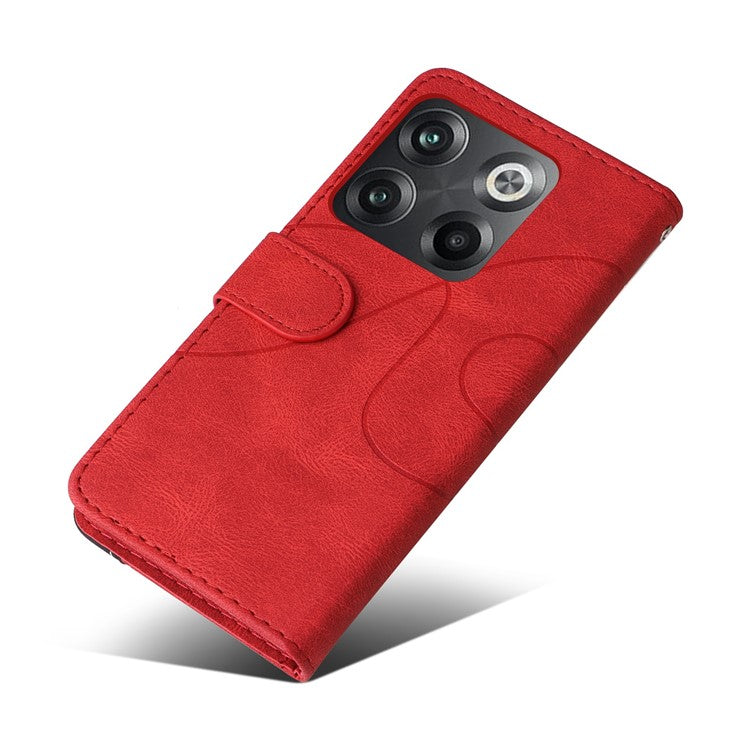 KT Leather Series-1 Anti-fall Phone Cover For OnePlus Ace Pro 5G / 10T 5G Dual-color Splicing PU Leather Phone Wallet Case Stand with Strap - Red