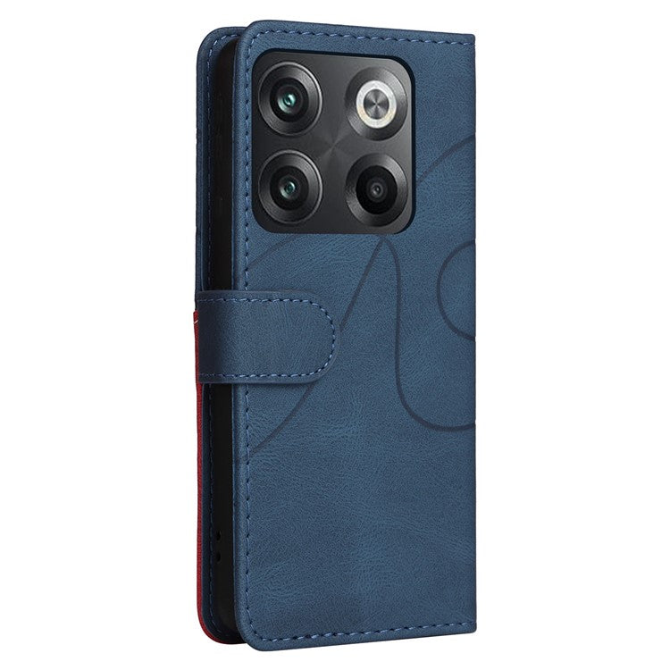 KT Leather Series-1 Anti-fall Phone Cover For OnePlus Ace Pro 5G / 10T 5G Dual-color Splicing PU Leather Phone Wallet Case Stand with Strap - Blue