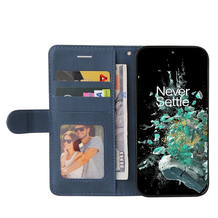 KT Leather Series-1 Anti-fall Phone Cover For OnePlus Ace Pro 5G / 10T 5G Dual-color Splicing PU Leather Phone Wallet Case Stand with Strap - Blue