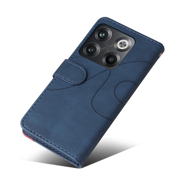 KT Leather Series-1 Anti-fall Phone Cover For OnePlus Ace Pro 5G / 10T 5G Dual-color Splicing PU Leather Phone Wallet Case Stand with Strap - Blue