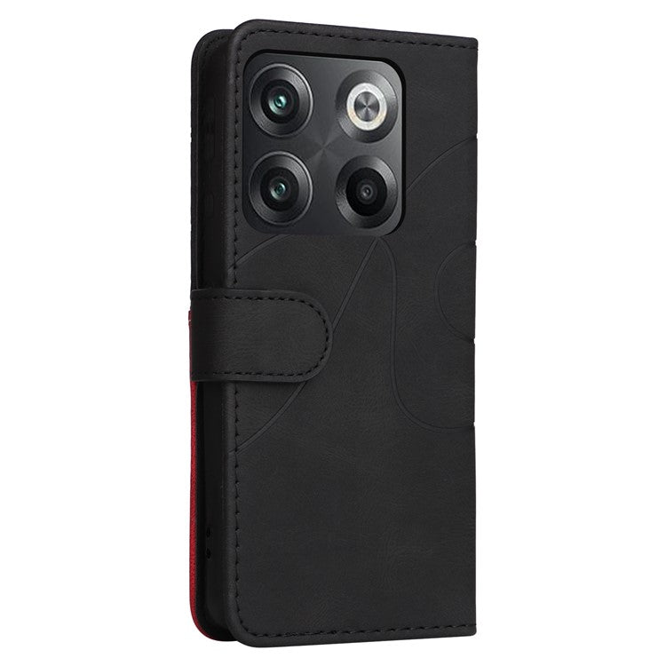 KT Leather Series-1 Anti-fall Phone Cover For OnePlus Ace Pro 5G / 10T 5G Dual-color Splicing PU Leather Phone Wallet Case Stand with Strap - Black