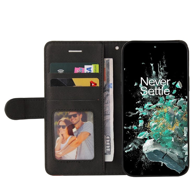 KT Leather Series-1 Anti-fall Phone Cover For OnePlus Ace Pro 5G / 10T 5G Dual-color Splicing PU Leather Phone Wallet Case Stand with Strap - Black
