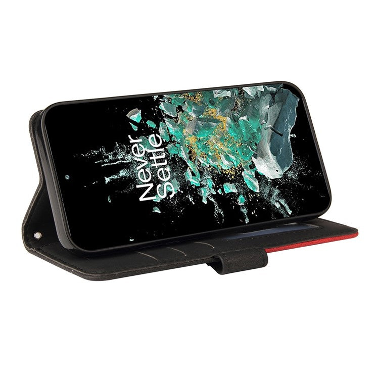 KT Leather Series-1 Anti-fall Phone Cover For OnePlus Ace Pro 5G / 10T 5G Dual-color Splicing PU Leather Phone Wallet Case Stand with Strap - Black