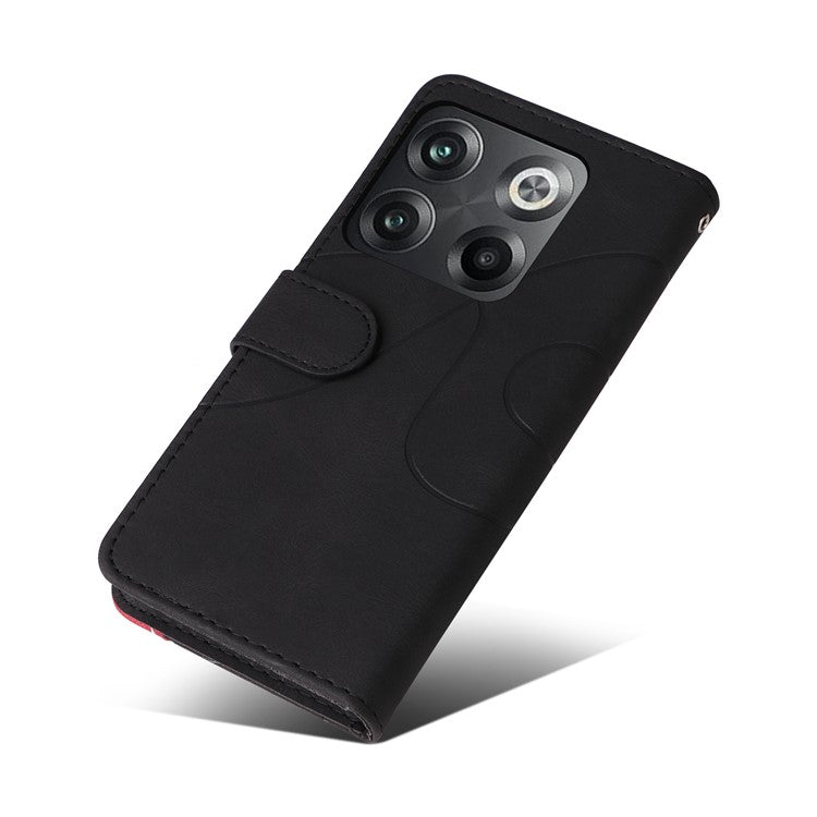 KT Leather Series-1 Anti-fall Phone Cover For OnePlus Ace Pro 5G / 10T 5G Dual-color Splicing PU Leather Phone Wallet Case Stand with Strap - Black