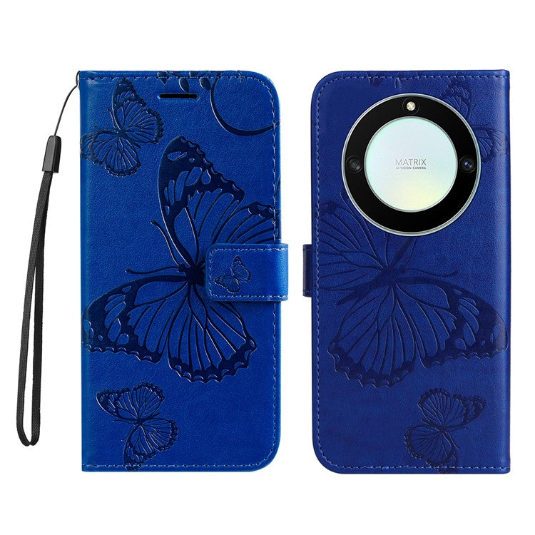 KT Imprinting Series-2 for Honor X40 5G / X9a 5G / Magic5 Lite 5G PU Leather Horizontal Stand Wallet Case Imprinted Butterfly Pattern Magnetic Clasp Protective Cover - Blue