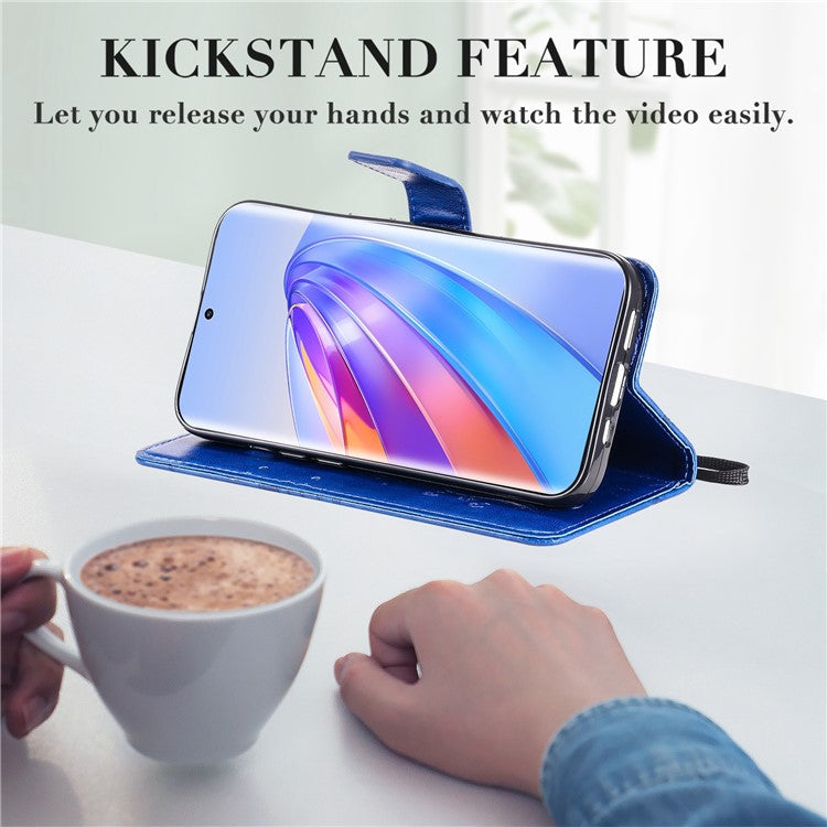 KT Imprinting Series-2 for Honor X40 5G / X9a 5G / Magic5 Lite 5G PU Leather Horizontal Stand Wallet Case Imprinted Butterfly Pattern Magnetic Clasp Protective Cover - Blue