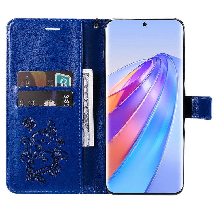 KT Imprinting Series-2 for Honor X40 5G / X9a 5G / Magic5 Lite 5G PU Leather Horizontal Stand Wallet Case Imprinted Butterfly Pattern Magnetic Clasp Protective Cover - Blue