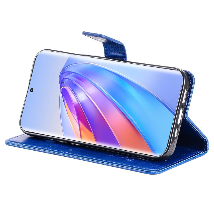 KT Imprinting Series-2 for Honor X40 5G / X9a 5G / Magic5 Lite 5G PU Leather Horizontal Stand Wallet Case Imprinted Butterfly Pattern Magnetic Clasp Protective Cover - Blue
