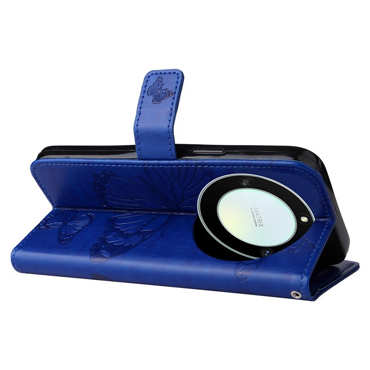 KT Imprinting Series-2 for Honor X40 5G / X9a 5G / Magic5 Lite 5G PU Leather Horizontal Stand Wallet Case Imprinted Butterfly Pattern Magnetic Clasp Protective Cover - Blue
