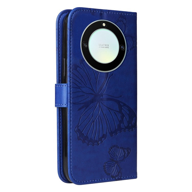 KT Imprinting Series-2 for Honor X40 5G / X9a 5G / Magic5 Lite 5G PU Leather Horizontal Stand Wallet Case Imprinted Butterfly Pattern Magnetic Clasp Protective Cover - Blue