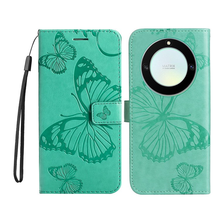 KT Imprinting Series-2 for Honor X40 5G / X9a 5G / Magic5 Lite 5G PU Leather Horizontal Stand Wallet Case Imprinted Butterfly Pattern Magnetic Clasp Protective Cover - Green