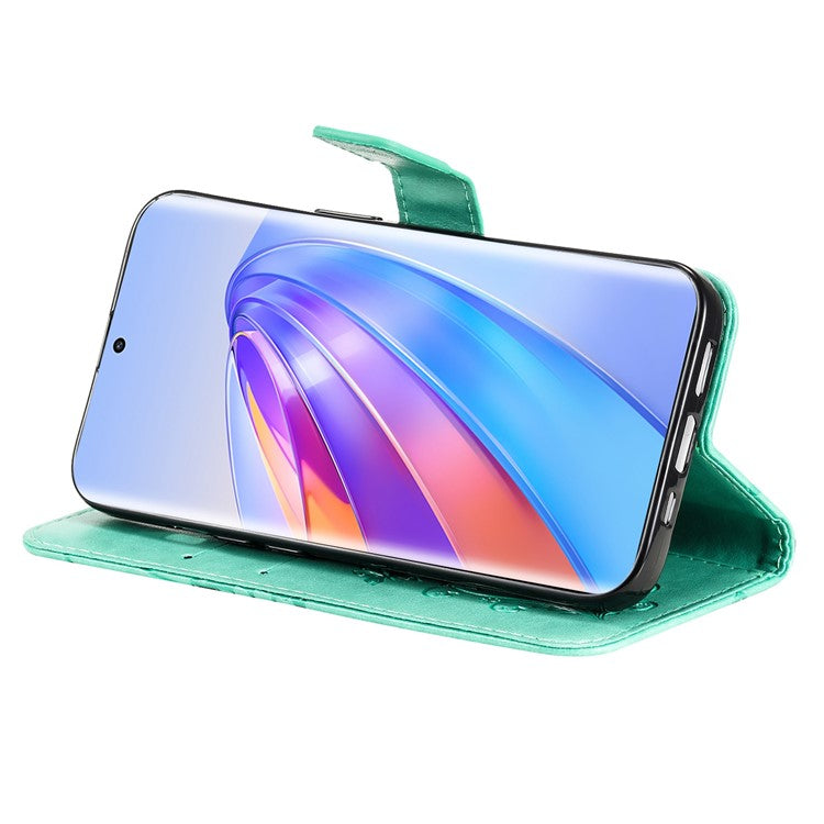 KT Imprinting Series-2 for Honor X40 5G / X9a 5G / Magic5 Lite 5G PU Leather Horizontal Stand Wallet Case Imprinted Butterfly Pattern Magnetic Clasp Protective Cover - Green