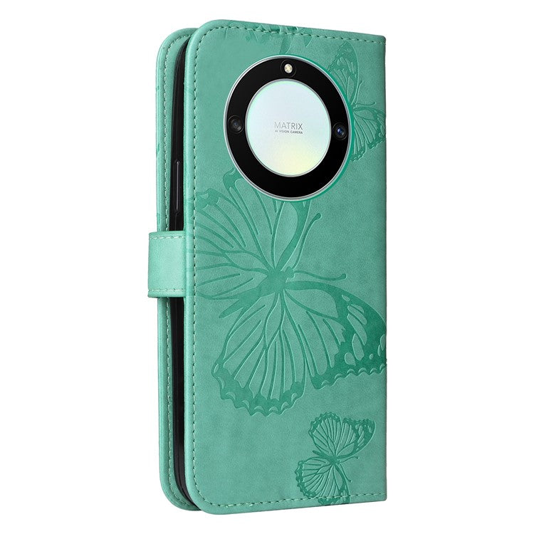 KT Imprinting Series-2 for Honor X40 5G / X9a 5G / Magic5 Lite 5G PU Leather Horizontal Stand Wallet Case Imprinted Butterfly Pattern Magnetic Clasp Protective Cover - Green