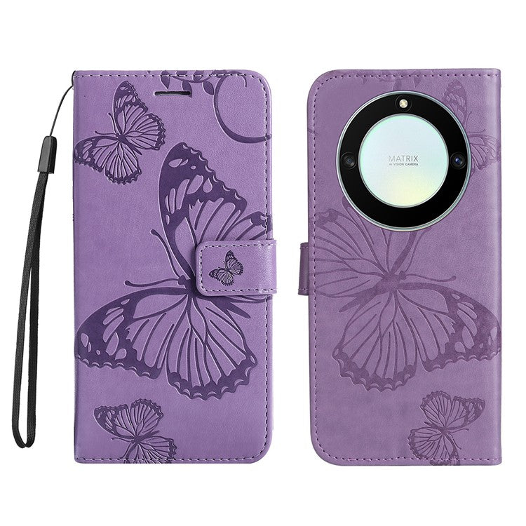 KT Imprinting Series-2 for Honor X40 5G / X9a 5G / Magic5 Lite 5G PU Leather Horizontal Stand Wallet Case Imprinted Butterfly Pattern Magnetic Clasp Protective Cover - Purple