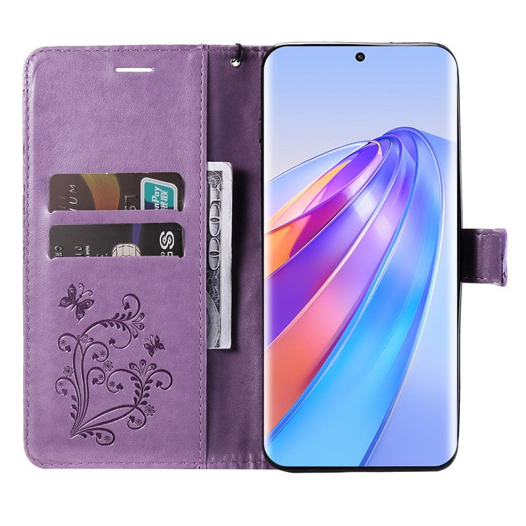 KT Imprinting Series-2 for Honor X40 5G / X9a 5G / Magic5 Lite 5G PU Leather Horizontal Stand Wallet Case Imprinted Butterfly Pattern Magnetic Clasp Protective Cover - Purple