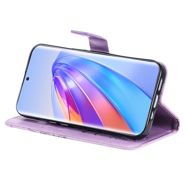 KT Imprinting Series-2 for Honor X40 5G / X9a 5G / Magic5 Lite 5G PU Leather Horizontal Stand Wallet Case Imprinted Butterfly Pattern Magnetic Clasp Protective Cover - Purple