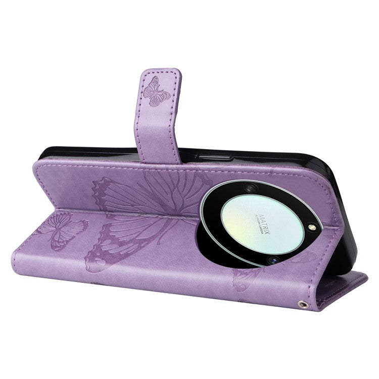 KT Imprinting Series-2 for Honor X40 5G / X9a 5G / Magic5 Lite 5G PU Leather Horizontal Stand Wallet Case Imprinted Butterfly Pattern Magnetic Clasp Protective Cover - Purple