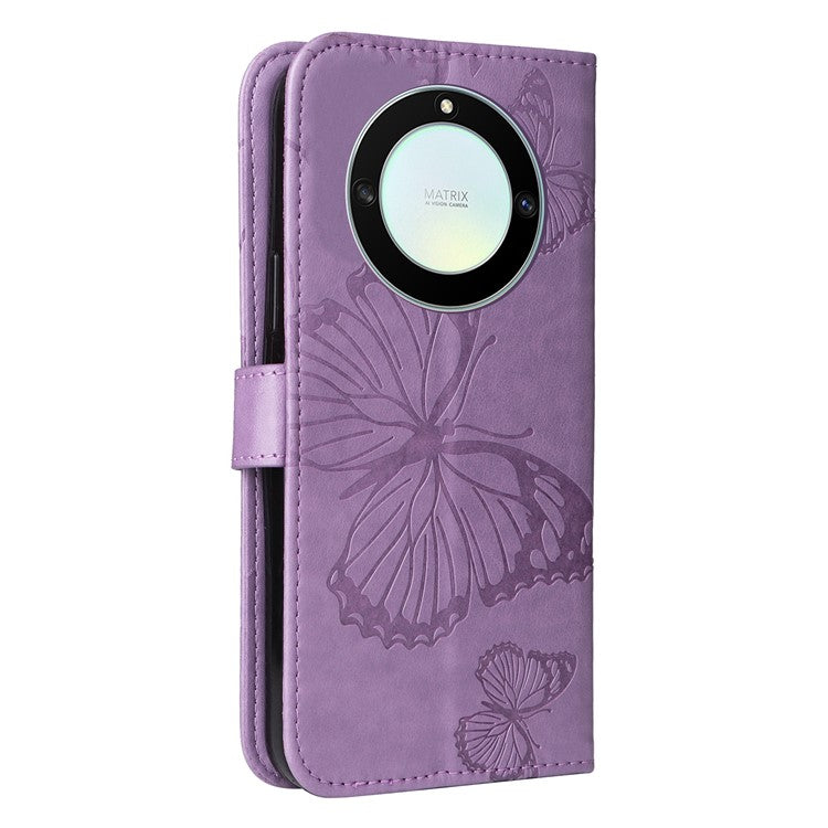 KT Imprinting Series-2 for Honor X40 5G / X9a 5G / Magic5 Lite 5G PU Leather Horizontal Stand Wallet Case Imprinted Butterfly Pattern Magnetic Clasp Protective Cover - Purple