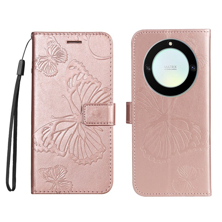 KT Imprinting Series-2 for Honor X40 5G / X9a 5G / Magic5 Lite 5G PU Leather Horizontal Stand Wallet Case Imprinted Butterfly Pattern Magnetic Clasp Protective Cover - Rose Gold
