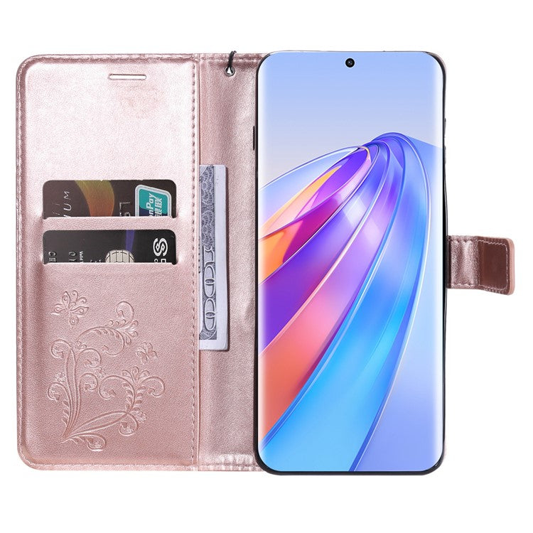 KT Imprinting Series-2 for Honor X40 5G / X9a 5G / Magic5 Lite 5G PU Leather Horizontal Stand Wallet Case Imprinted Butterfly Pattern Magnetic Clasp Protective Cover - Rose Gold