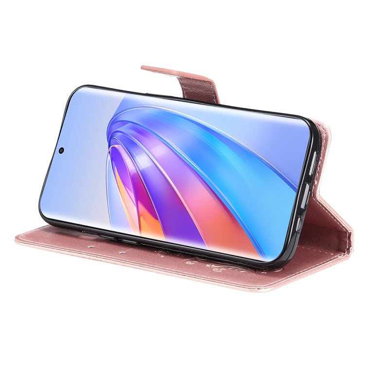 KT Imprinting Series-2 for Honor X40 5G / X9a 5G / Magic5 Lite 5G PU Leather Horizontal Stand Wallet Case Imprinted Butterfly Pattern Magnetic Clasp Protective Cover - Rose Gold