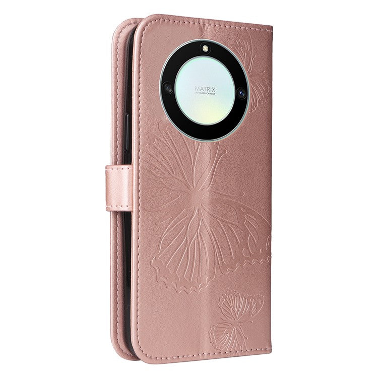 KT Imprinting Series-2 for Honor X40 5G / X9a 5G / Magic5 Lite 5G PU Leather Horizontal Stand Wallet Case Imprinted Butterfly Pattern Magnetic Clasp Protective Cover - Rose Gold
